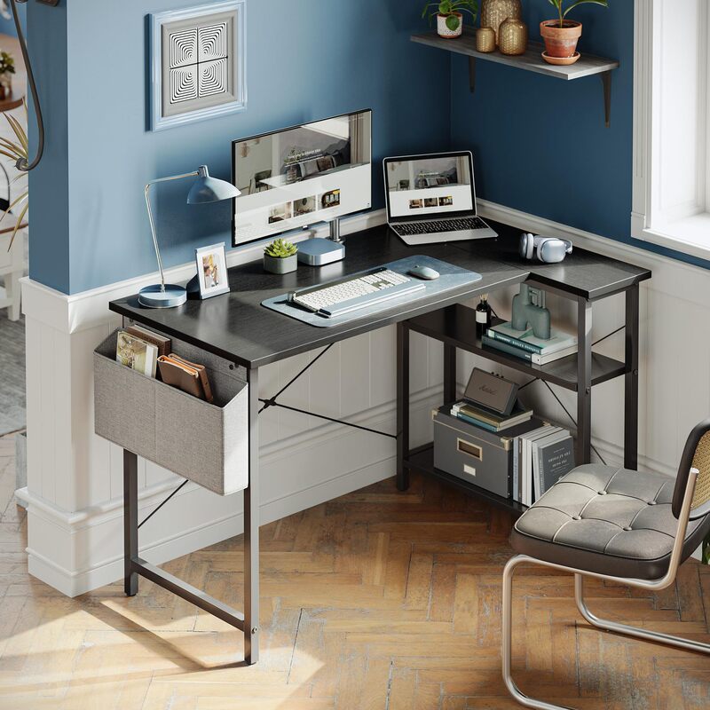 L-Shaped Desk Computer Office Desk with Reversible Storage Shelf Home Office Corner Desk Study Writing Gaming Table L-Shaped Desk Computer Office Desk with Reversible Storage Shelf Home Office Corner Desk Study Writing Gaming Table