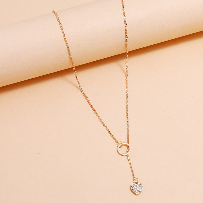 personality fashion simple design circle tassel full diamond heart pendant necklacepicture3