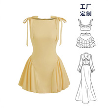 东莞虎门工厂定制跨境女装船领蝴蝶结泡泡下摆迷你连衣裙