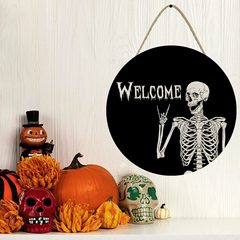 跨境新品木質骷髏頭掛件木製工藝品房門院門派對裝飾擺件節日飾品