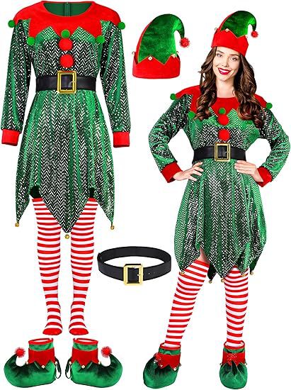 クロスボーダークリスマスレディースエルフコスプレ衣装セットベルベットドレススパンコールステージパフォーマンス用|undefined