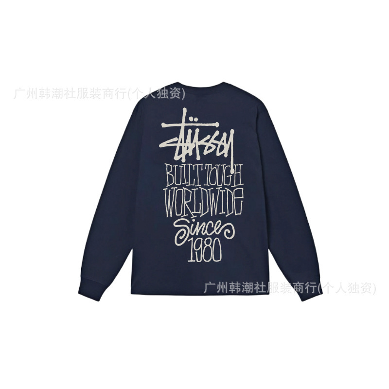 25S跨境斯图西长袖印花t恤美式潮牌STUSSY圆筒布休闲宽松男女同款|undefined