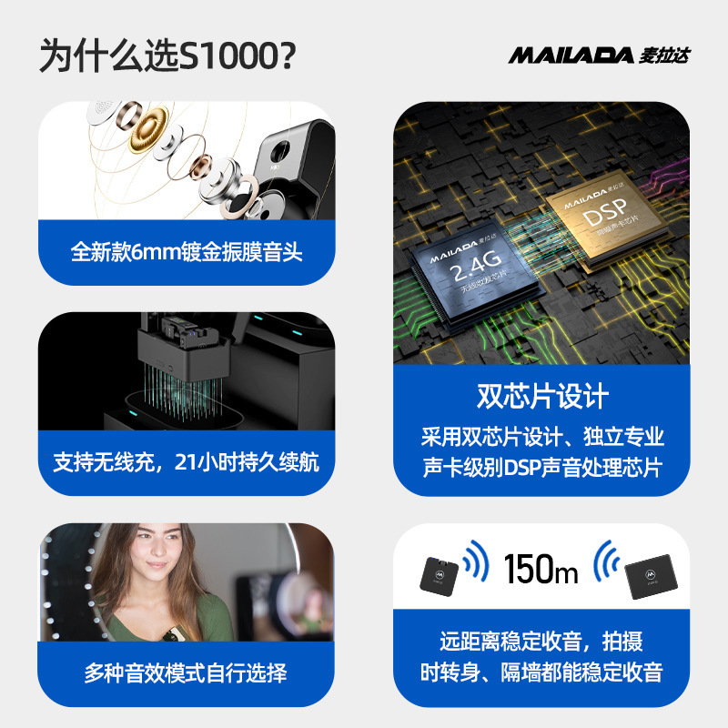 マイラーs1000proワイヤレスマイククリップ式携帯電話ライブ録音機器ラジオ小蜂|undefined