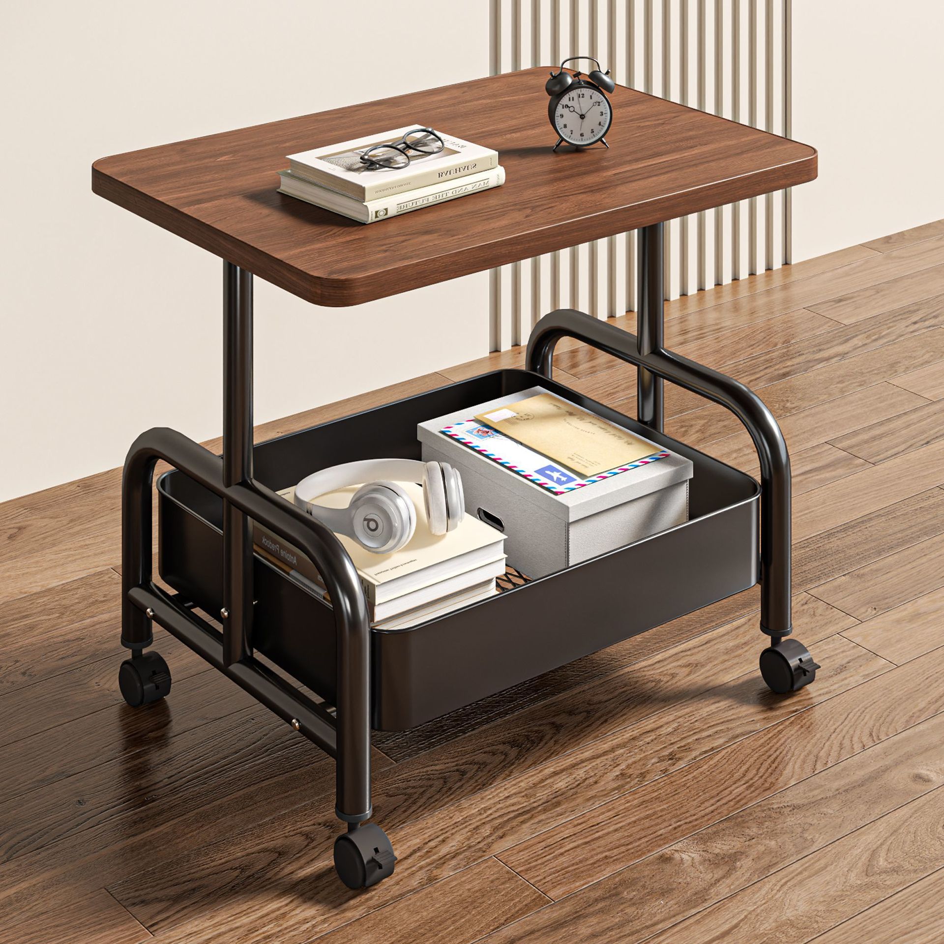 Square Movable Coffee Table, Sofa Side Table for Small Apartments, Snack Storage Rack, Rectangular Small Trolley Storage Rack