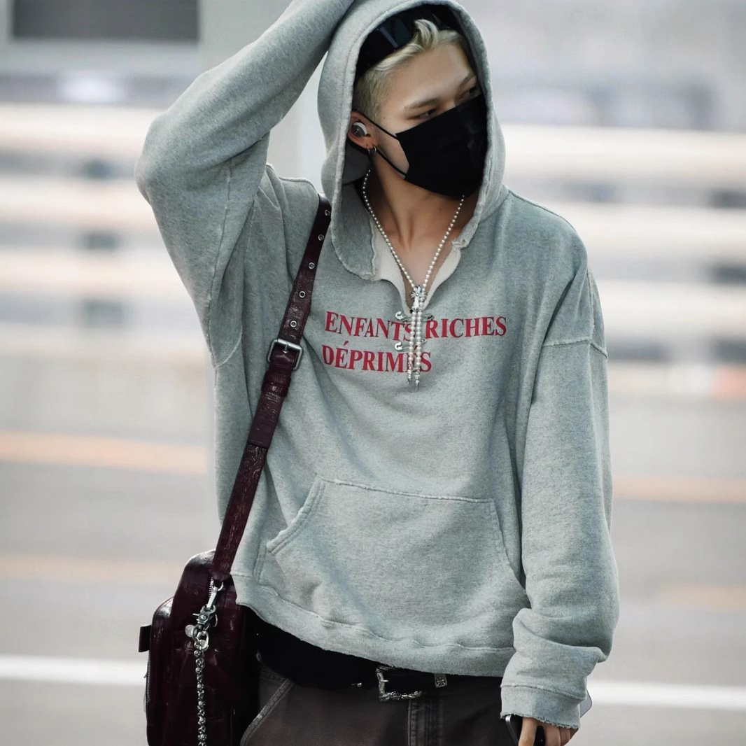 고급 버전 ERD 슬로건 워싱 디스트로이 핀 아메리칸 하이 스트리트 패션 브랜드 스웨트 셔츠 남성용 루즈한 짧은 와이드 헤비급 후드티