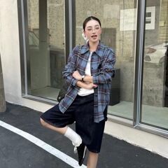 2025冬季新款️胸前立体字母撞色刺绣翻领排扣休闲百搭衬衫M家潮