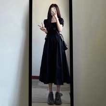 2024新款黑色连衣裙子女装夏季收腰显瘦长裙茶歇法式赫本风小黑裙