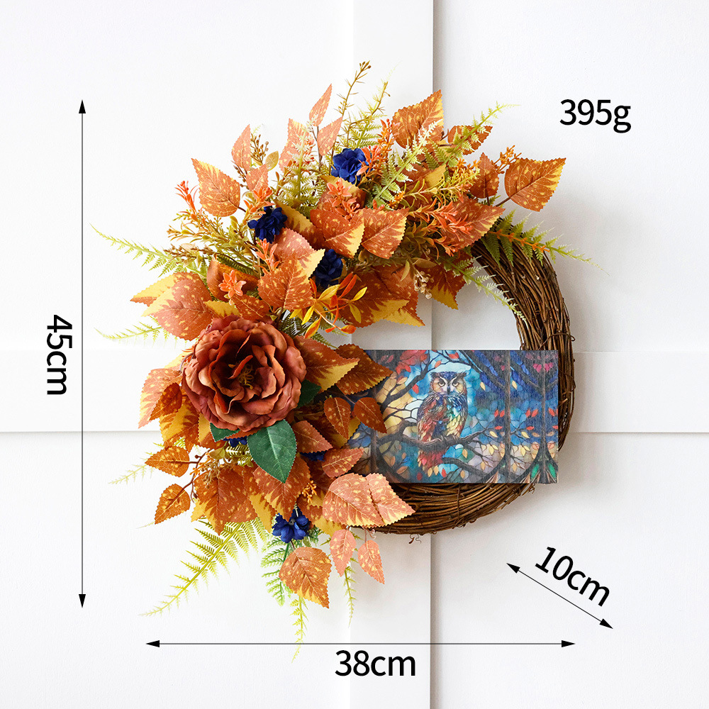 Guirnaldas de Halloween búho placa de madera simulación calabaza guirnaldas de arce puerta colgando guirnaldas de decoración de calabaza festival de cosecha