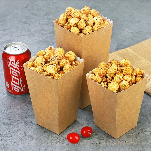 Kraft paper popcorn paper box chicken rice chips packing box disposable food grade folding Kraft paper box