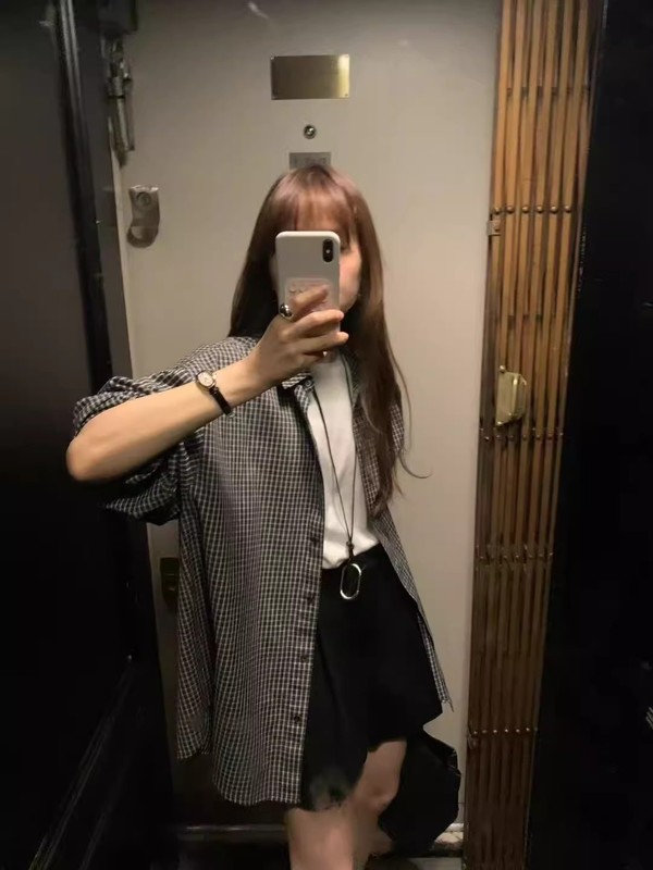 现h韩国东大门25年早秋ounce新款简约百搭宽松格子长袖衬衫外套女|undefined
