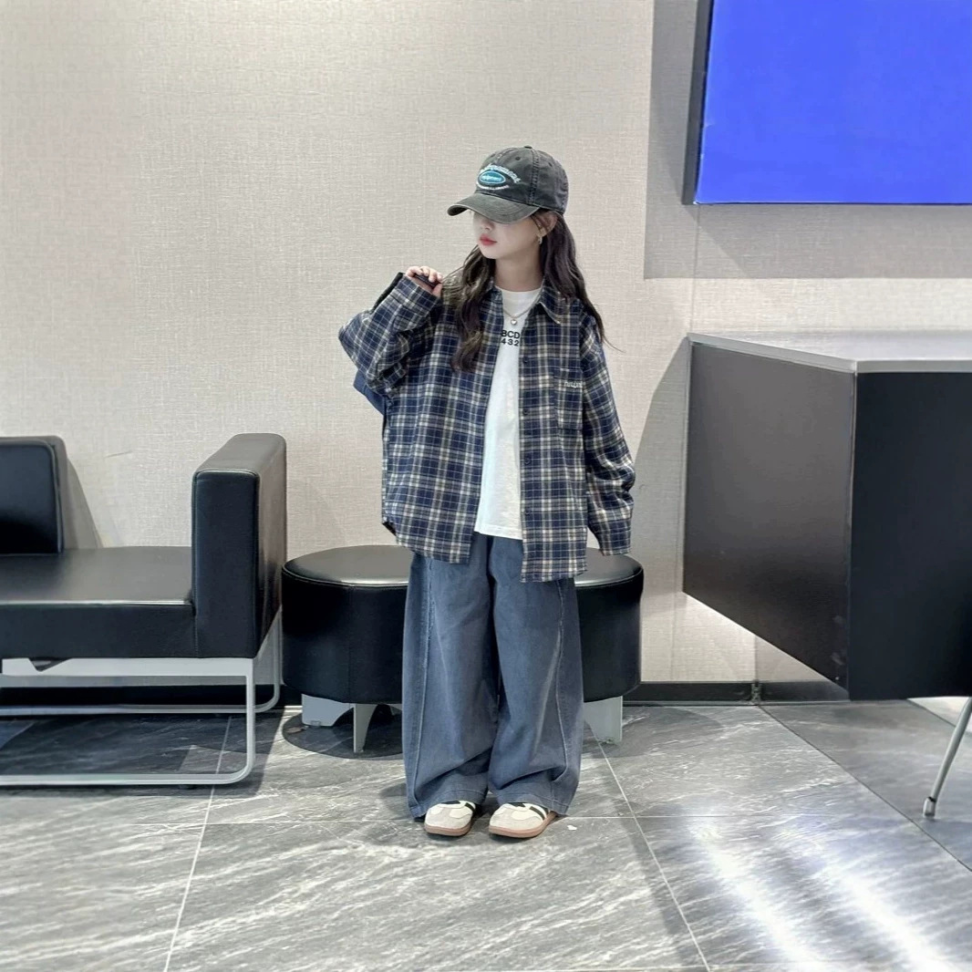 女童格子衬衫春秋2026新款洋气女孩大童秋装时髦外套儿童韩版衬衣