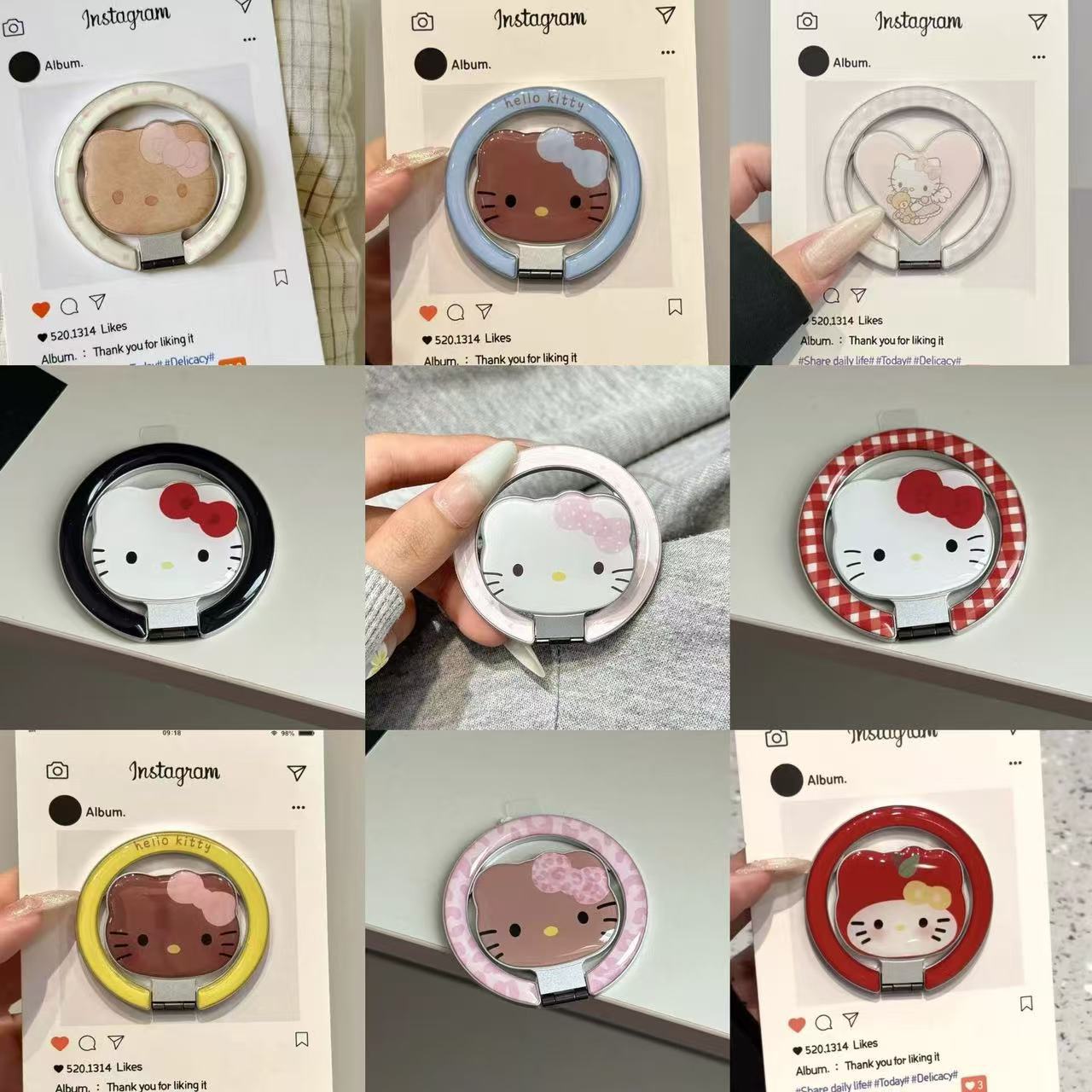 Cartoon Kt Hello Kitty Suitable for Magsafe Magnetic Heart Holder Ring Buckle Strong Adsorption Lazy Desktop New