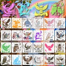 跨境热卖猫头鹰喷绘模板亚马逊儿童手抄报动物镂空绘画模版批发