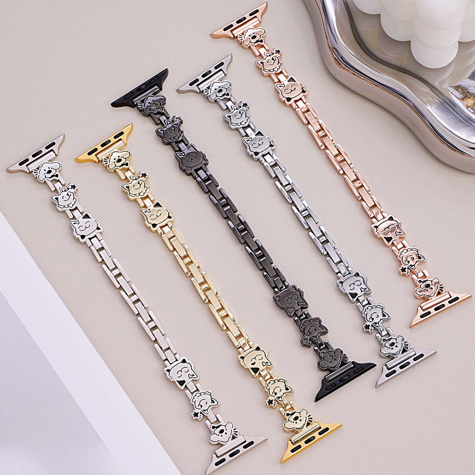 Suitable for Apple Watchs11 Metal Women's Watch with Dark Black Smiley Face Apple Watch S10 Strap 14mm