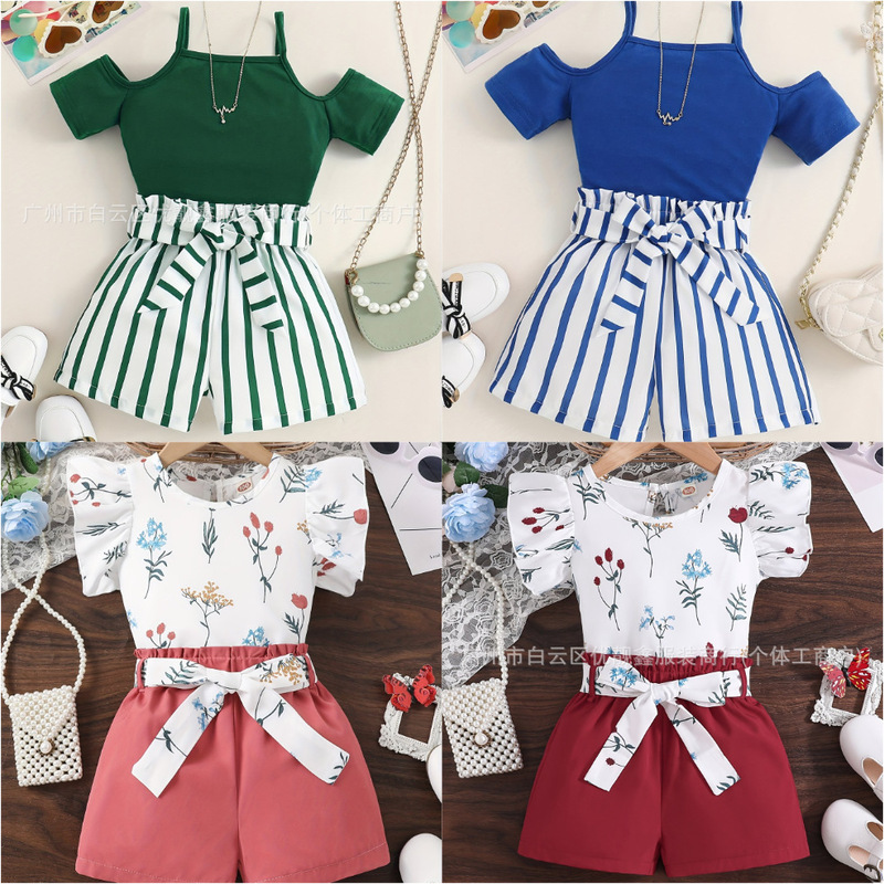 Child fashionable two-piece set 女孩夏季套装新款童装短袖套|undefined