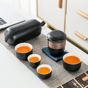 Travel tea set suit portable storage bag one pot three cups outdoor travel Small set Express Cup portable teapot