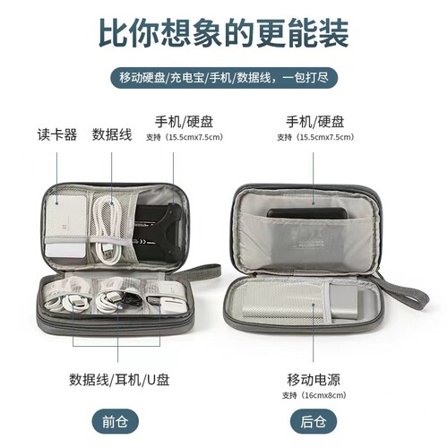 Digital Accessory Storage Bag Multi-layer Power Hard Drive Protection Case Power Bank USB Drive Shield Earphone Dustproof Data Cable