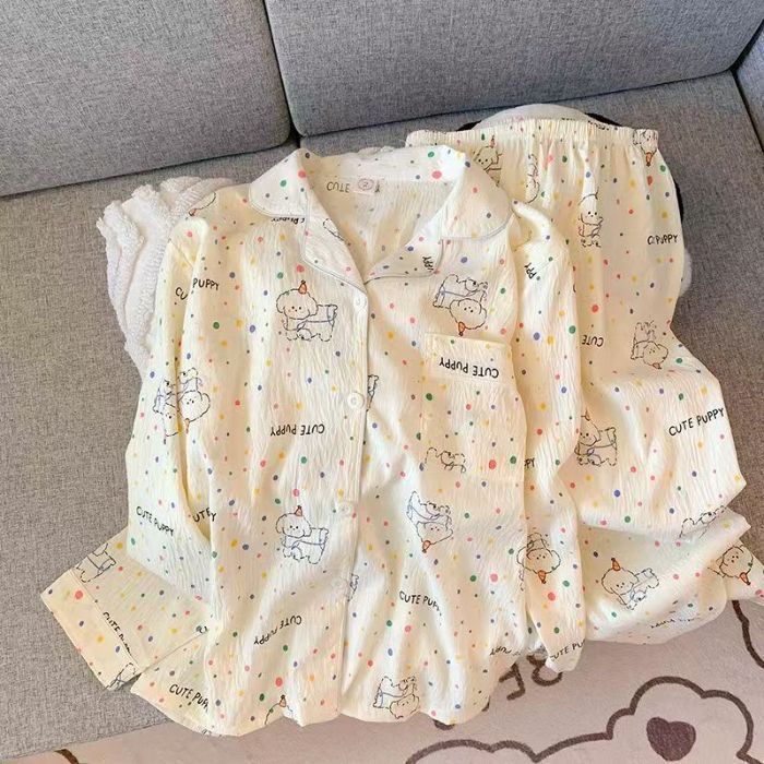 国境を越えた卸売新しいホットスタイルクラウドコットンパジャマ女性のための秋と冬の売れ筋漫画かわいい長袖ズボンホームウェアセット|undefined