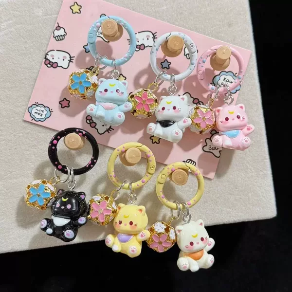 Cartoon Drum Bell Kitten Keychain Pendant Student Backpack Cute Girl Bag Decoration Accessory Best Friend Gift Wholesale