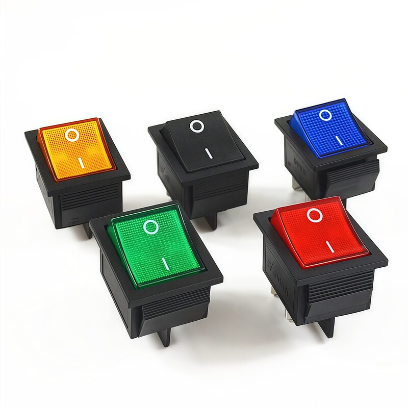 Boat Type Switch Kcd4 with Light 4-Pin 2-Speed Rocker Power Supply 25*31mm Square Red Blue Yellow Green Black Without Light