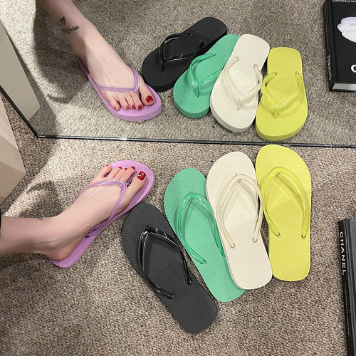 Summer Slippers for Girls, Casual Cool Slides for Beach Vacation, Non-Slip Student Pure Color Sandals, Flat Platform Herringbone Women's Slippers