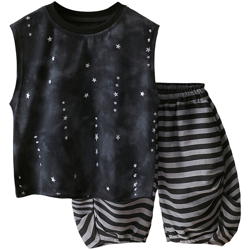 7324 traje sin mangas para niños verano 2025 nuevo chaleco rasguños para niños verano moda pantalones cortos de mezclilla coreanos