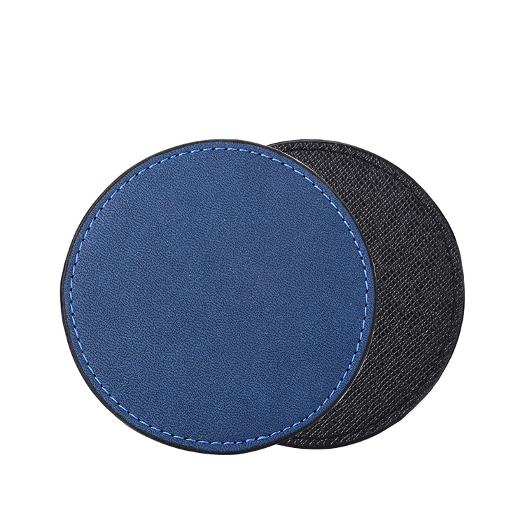 Inventario de venta caliente almohadilla de taza de té multicolor placa de orificio láser logotipo simple antideslizante aislamiento térmico almohadilla de taza de piel PU