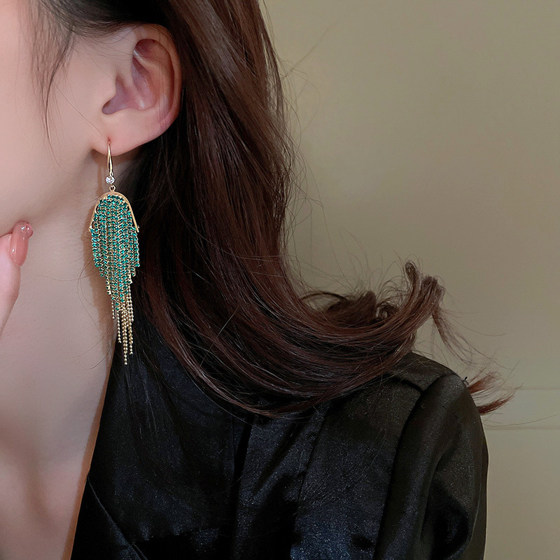 Fashion Tassel Copper Inlay Rhinestones Drop Earrings 1 Pair