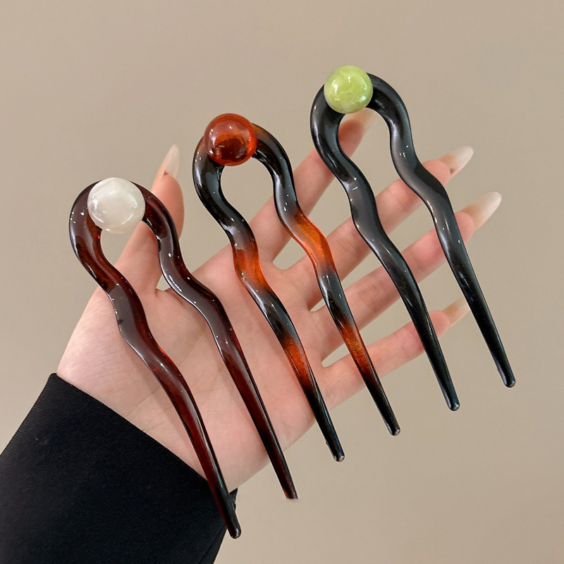 Retro en forma de U pinzas de cabello para mujeres 2025, nuevos accesorios de primavera bolas de cabello pinzas de cabello de cabello de cabeza detrás del toque de cabello