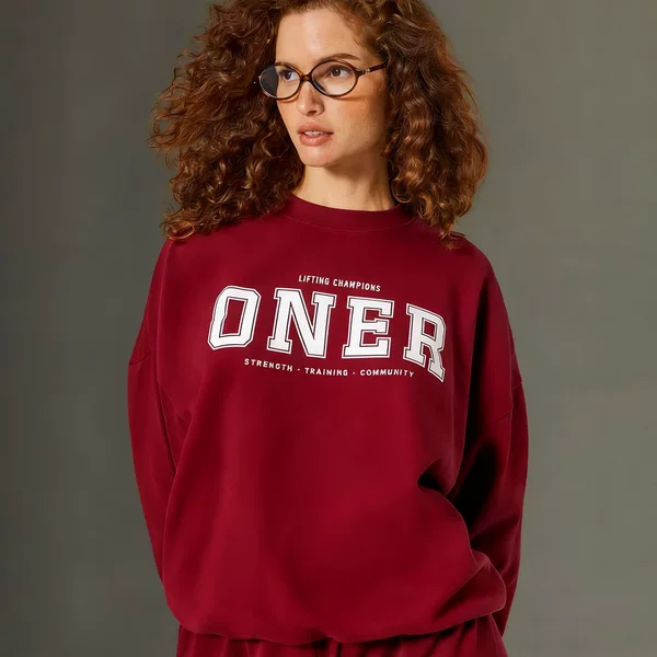 Oner's New Round Neck Sweatshirt, Off-Shoulder Oversize Sweatshirt, Fleece-Lined Pure Cotton, Versatile Sports Sweatshirt, Ready for Sale