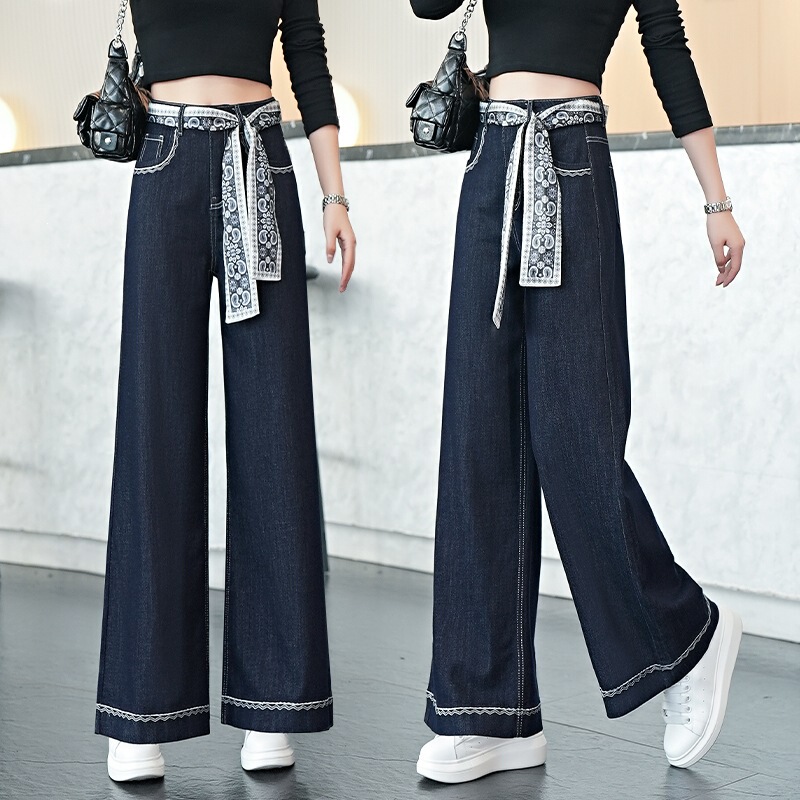 Brand High-End Slim-Fit Versatile Straight-Leg Jeans for Women 2026 New Spring/Summer Denim Blue Wide-Leg Pants