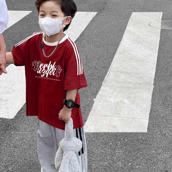 [Angora red] Children's summer cotton short-sleeved T-shirt Korean style sports top T-shirt for boys and girls