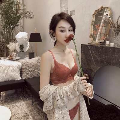 Europa y América cómodo encaje sexy inalámbrico pequeño pecho medio grueso empuja hacia arriba la ropa interior de las mujeres ajustable soporte superior sujetador traje 3285