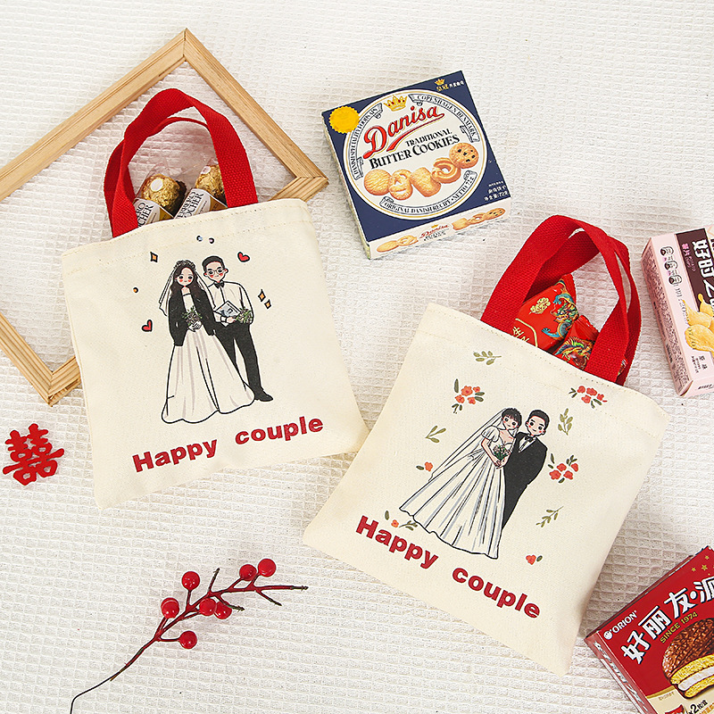 Bolsa de lona regalo de mano creativo DIY avatar Q edición de dulces de boda luna llena aniversario de cumpleaños dulces de niños bolsas de mano