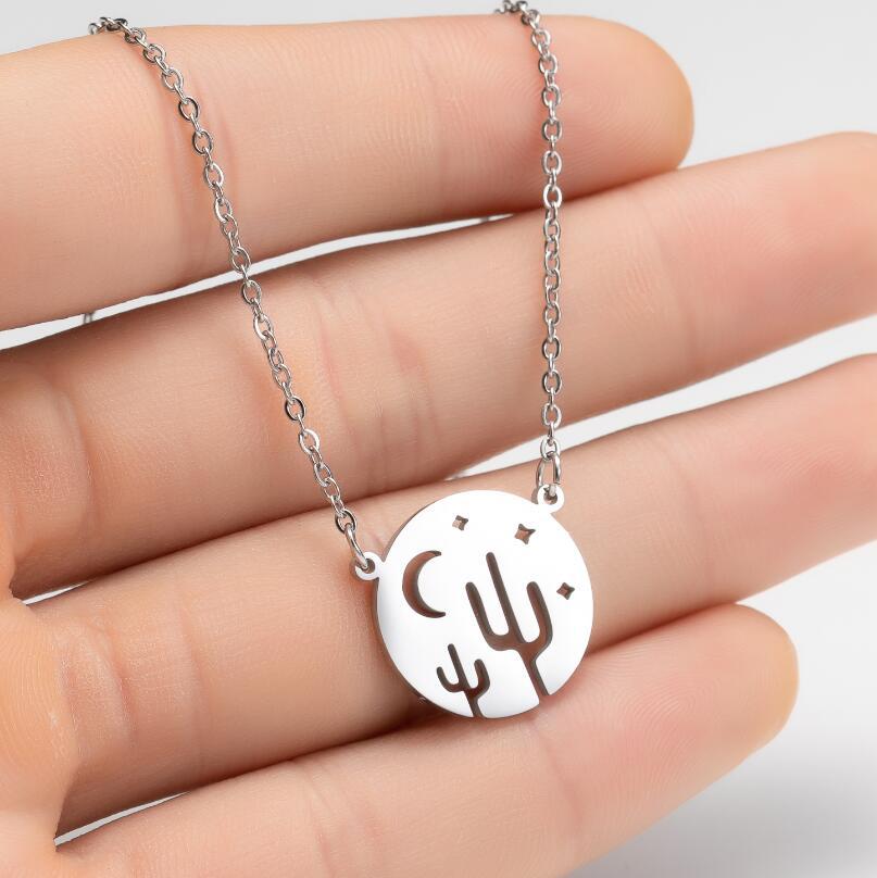 1 Piece Simple Style Cactus Star Moon Stainless Steel Titanium Steel Plating Necklace_colorza_5
