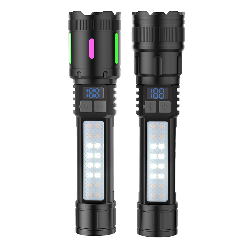 Nueva linterna láser blanca luz fuerte carga zoom de cola de disparo remoto cob usuario fuera de la casa linterna multifuncional
