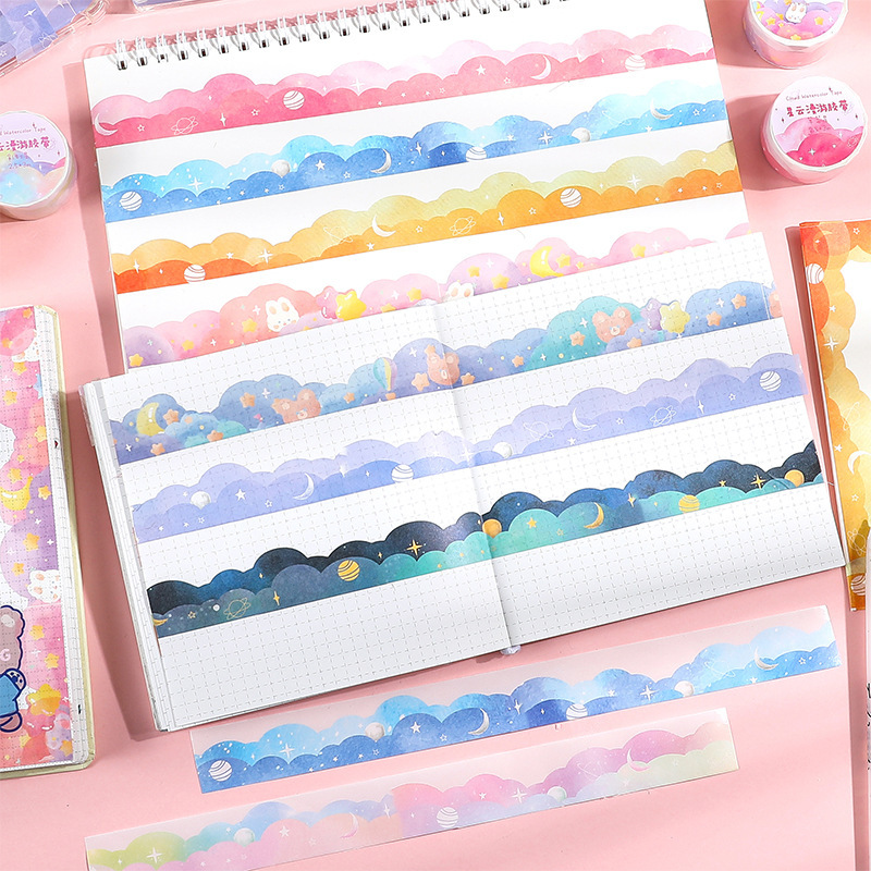 Cinta de encaje, cuenta de mano de nube de fantasía, con pegatinas de cuenta de mano y borde de papel, pegatinas de paisajismo de decoración de corazón de niña linda