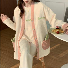 2024新款抗起球空气棉开衫月子服三件套厚秋冬产后孕妇哺乳家居服