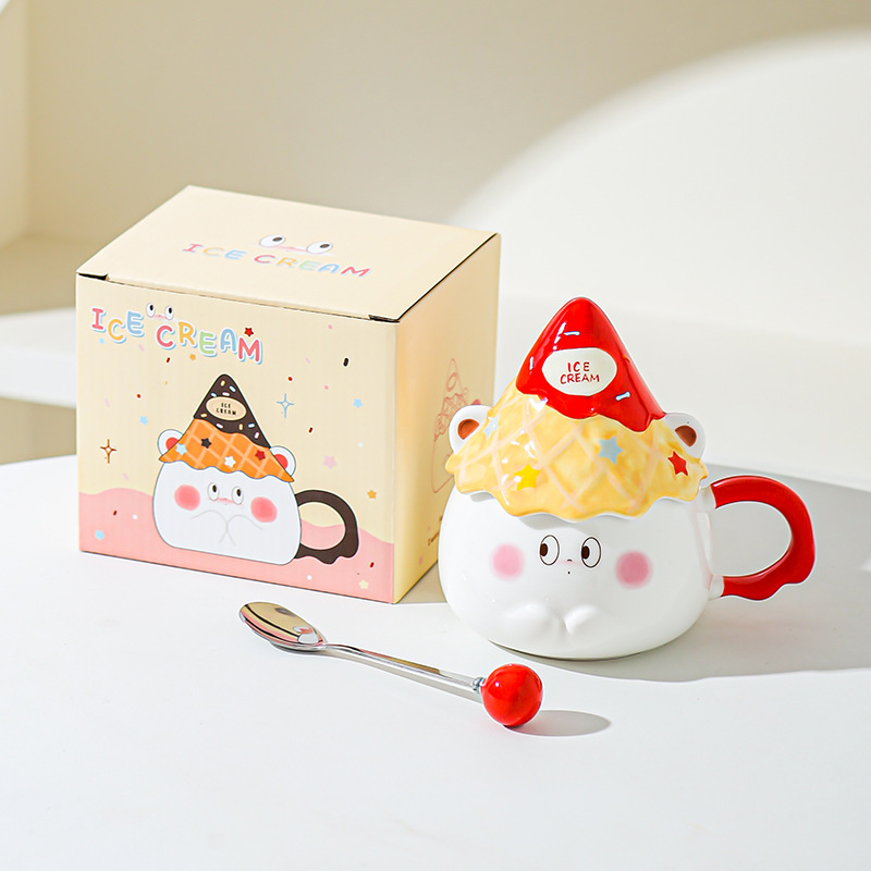 Taza de caricatura de cerámica de alta cara, taza de regalo para una amiga, taza de corazón de una niña, taza de desayuno casera