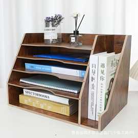 现货桌面实木书架 桌面收纳整理架 简易书桌置物架木质双层收纳架