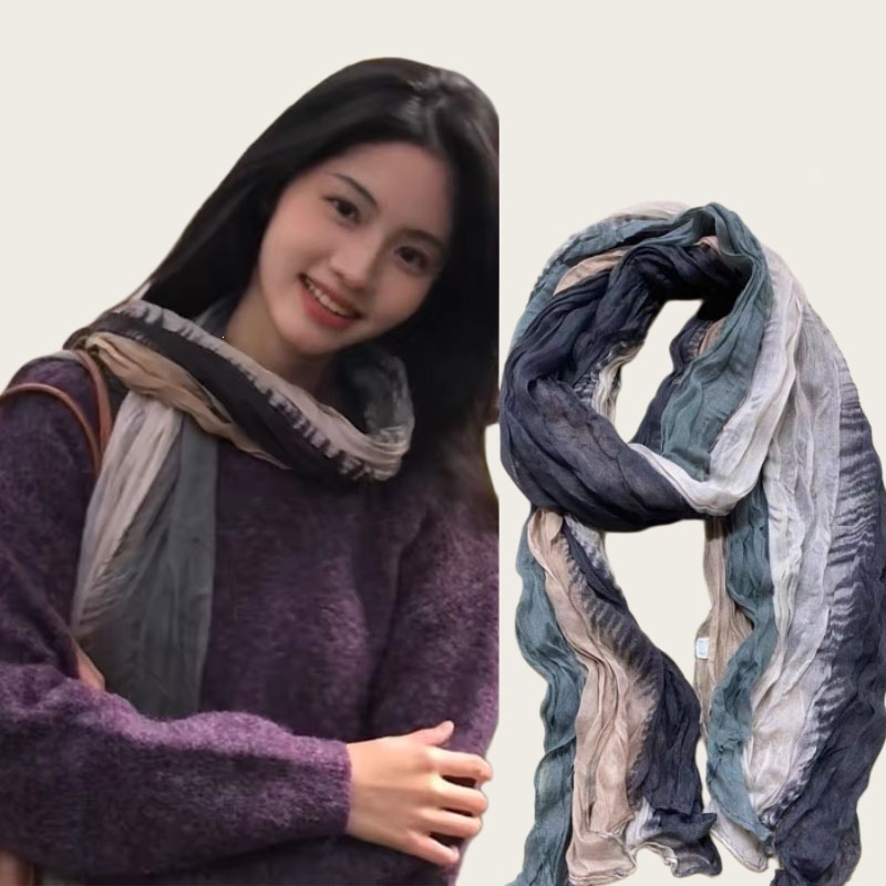 灰粉米渐变围巾 / 180cm