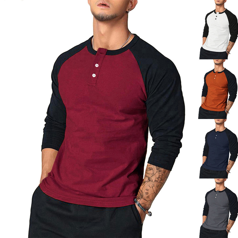 European style new foreign trade slim-fit round neck long-sleeved T-shirt men's arm color matching personality European and American style casual bottoming shirt men European style new foreign trade slim-fit round neck long-sleeved T-shirt men's arm color matching personality European and American style casual bottoming shirt men