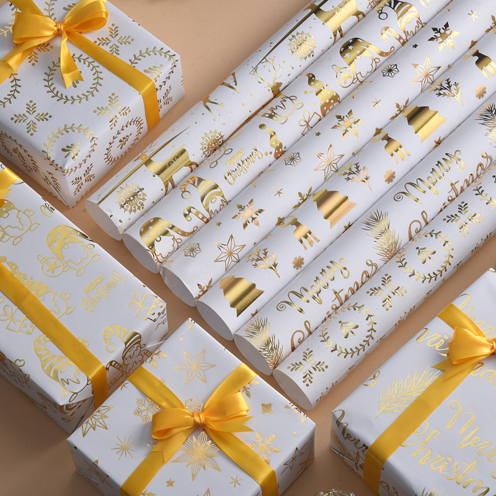 Suministro directo de fábrica de papel de regalo de bronceado de Navidad caja de regalo de Navidad retro papel de regalo de bricolaje spot al por mayor