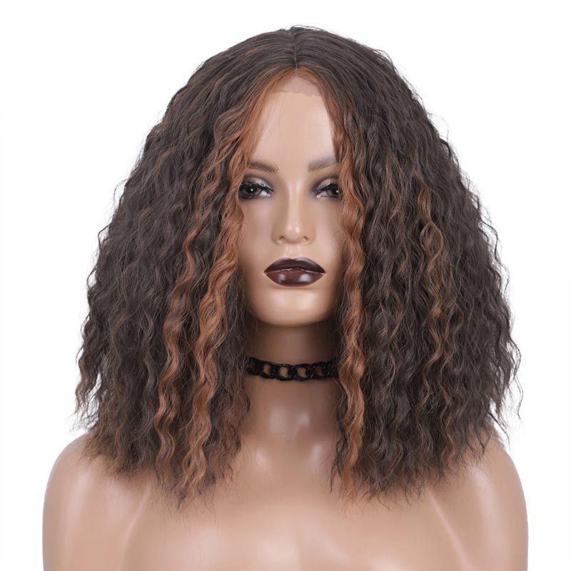 Wig European And American Ladies Wig Short Curly Hair Small Lace Hand-woven Forehead Lace Wig Head Cover Wigs With Small Curly Hair display picture 1