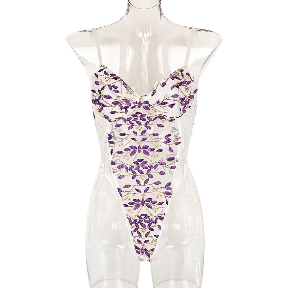 Europa y América sexy nuevo mono transfronterizo nuevo 2022 verano bordado malla costura sexy multi-color mono