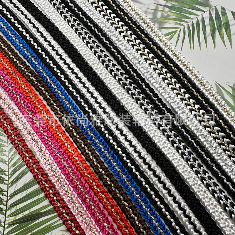 7mm Colorful Gold and Silver Polyester Glossy Double Bead Webbing Jacket Fashion Decorative Belt Backpack Embroidered Rope Belt