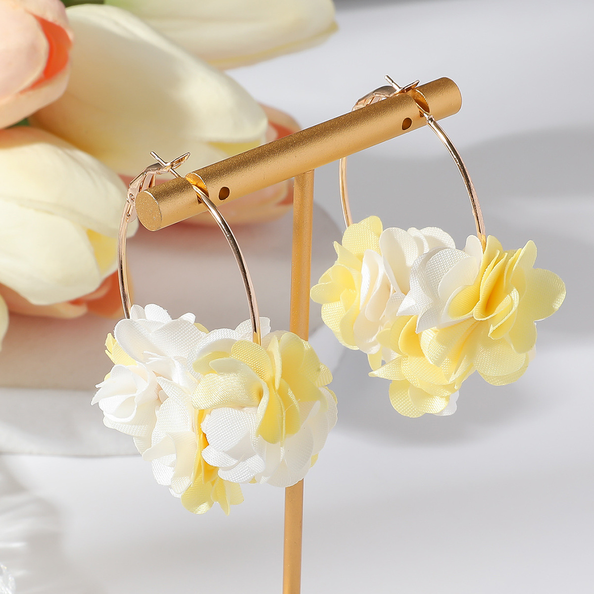 10g Weight 304 Stainless Steel Ear Needle Material Earrings Classification 1 Pair Quantity Travel, Street Occasion Cloth Material Flower Pattern All Seasons Season Women's Gender Sweet Style 1 Pair Sweet Flower Cloth Earrings 7