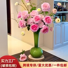 法式中古长颈绿瓷玻璃花瓶手工艺术客厅装饰摆件水培蝴蝶兰插花瓶