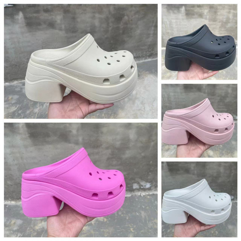 Croc Shoes Mermaid Shoes High Heel Toe Women's Shoes 2023 New Outdoor Slippers Summer Retro Thick Heel Beach Shoes