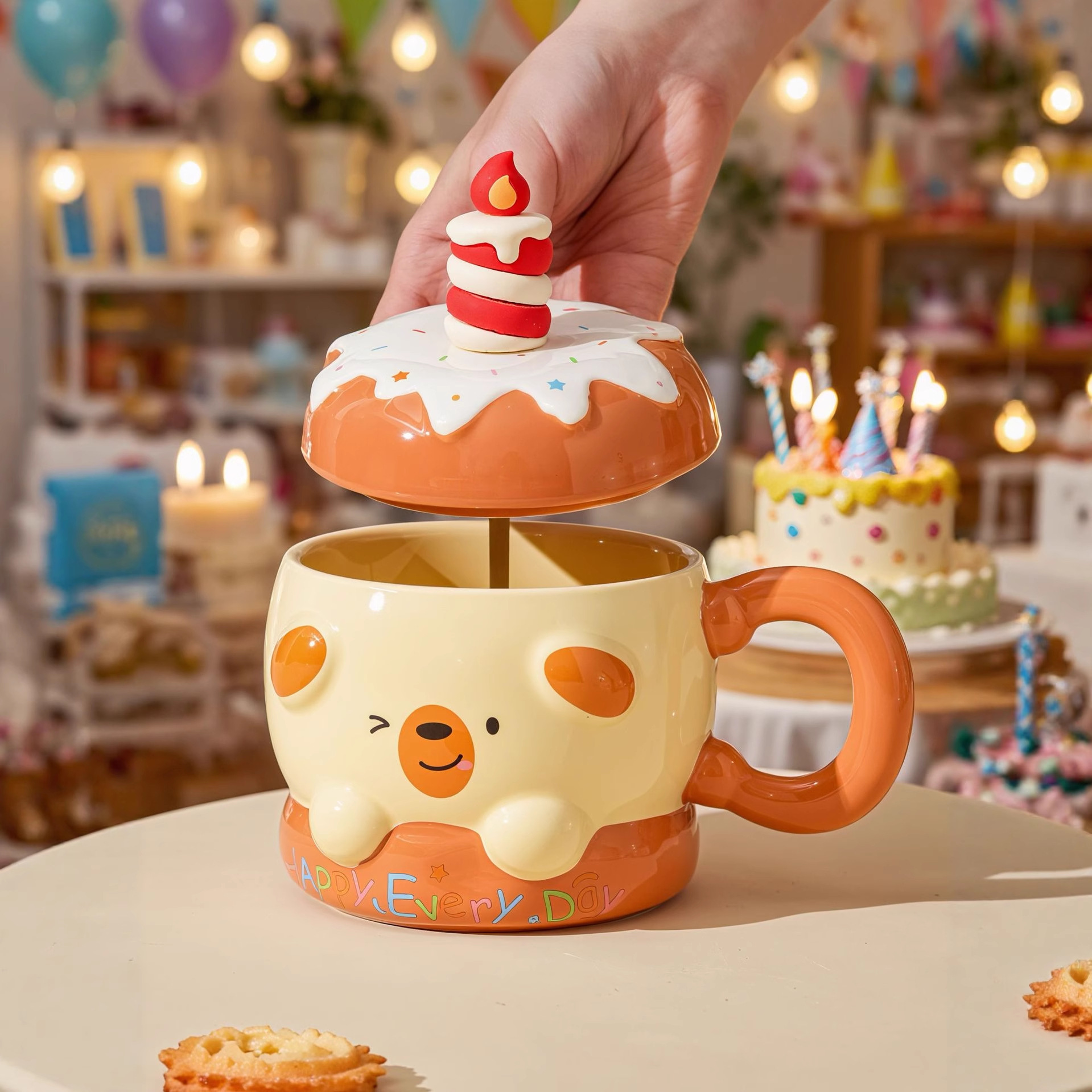 Süße Keramiktasse Mit Deckel Und Löffel Als Geburtstagsgeschenk_voghion.com